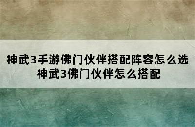 神武3手游佛门伙伴搭配阵容怎么选 神武3佛门伙伴怎么搭配